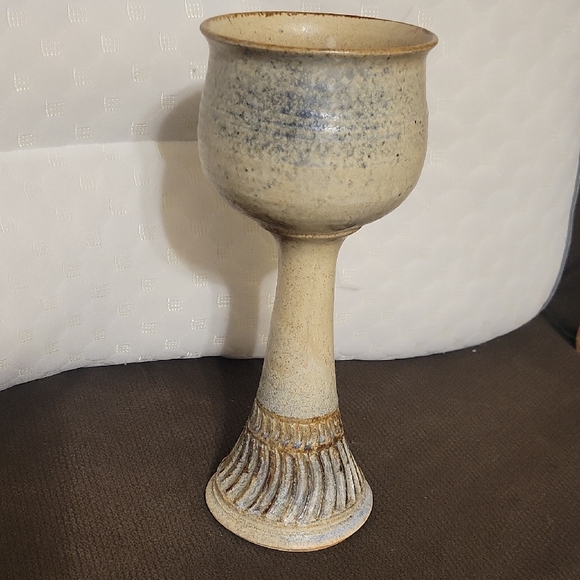 The Unbranded Other - Elegant Ceramic Goblet in Beige and Gray 9 1/4 X 3 3/4"